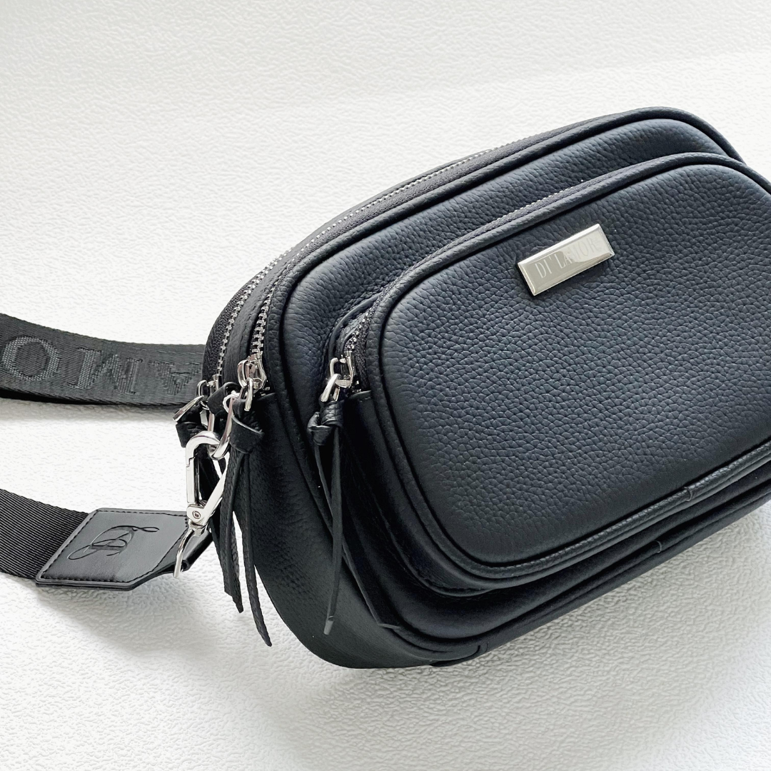 Black crossbody bag top with thick strap